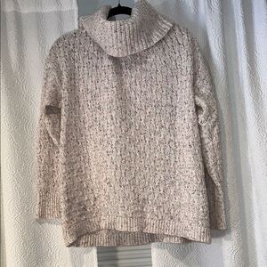 LOFT Textured Knit Cowl Neck Sweater in Cream with Colorful Accents Large